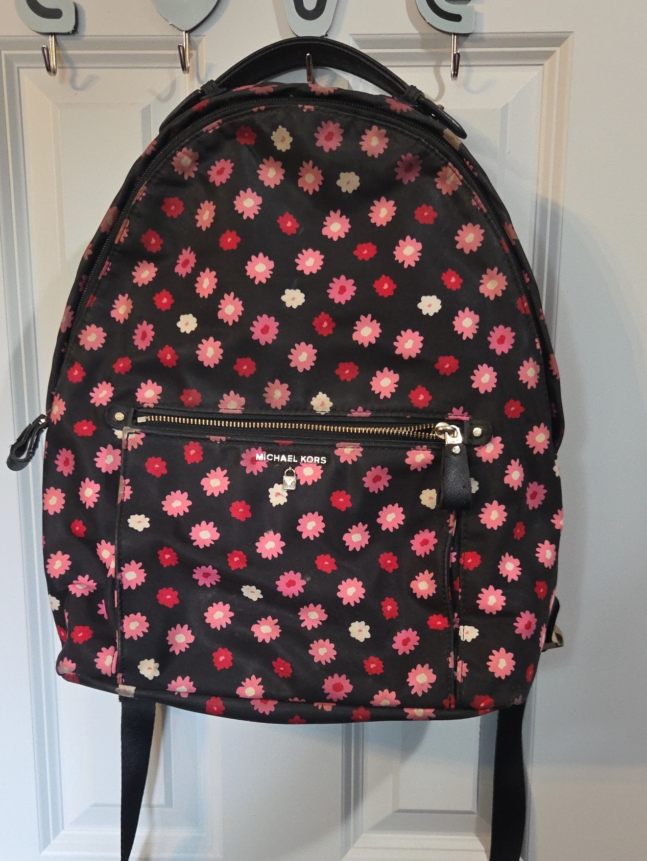Michael Kors Kelsey Nylon Backpack Large Black Ultra Pink Ruby Jewel